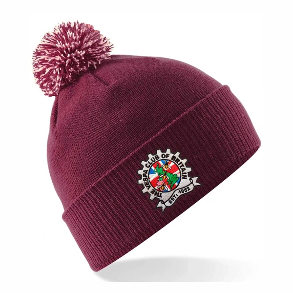  Vespa Bobble Hat  -  Burgundy & Off White