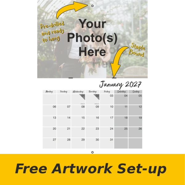  Free Artwork  -  Stapled And Drilled Wall Calendar